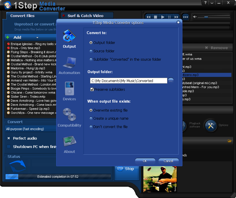 1Step Media Converter settings